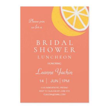 Cute Lemon on Coral Bridal Shower Luncheon Invitations