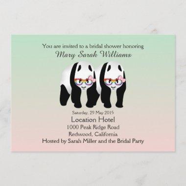 Cute Lesbian Pandas Bear Bridal Shower Invitations