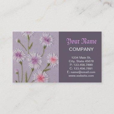 cute lilac purple embroidery floral white daisy business Invitations