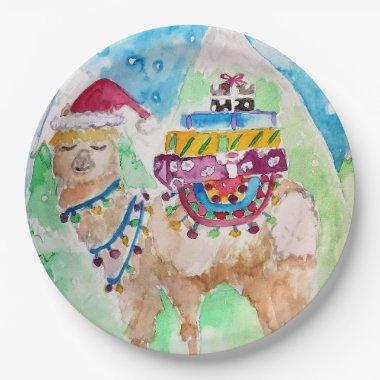 Cute Lllama Christmas Painting Paper Party Plate