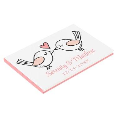 Cute Love Bird Cartoon Lovebirds Pink Wedding Guest Book