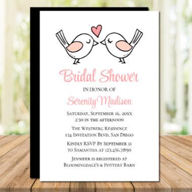 Cute Love Birds Lovebird Pink Black Bridal Shower Invitations