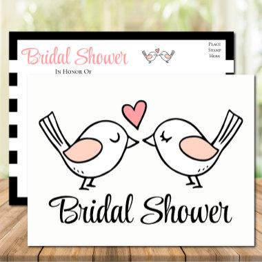 Cute Love Birds Pink Black Lovebirds Bridal Shower Invitation PostInvitations