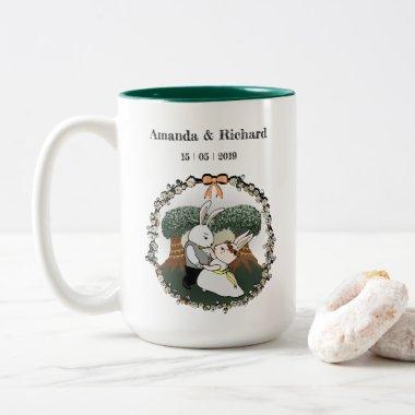 Cute Love Bunnies | Custom Wedding Anniversary Two-Tone Coffee Mug