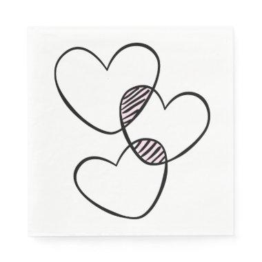 Cute Love Hearts Pink Black White Wedding Napkins