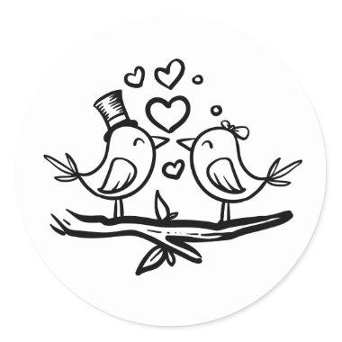 Cute Lovebirds Bridal Shower Black White Wedding Classic Round Sticker