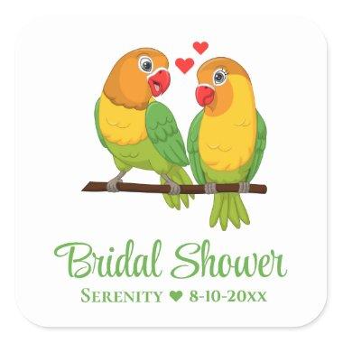 Cute Lovebirds Cartoon Love Birds Bridal Shower Square Sticker