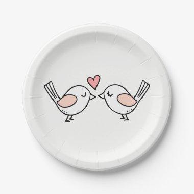 Cute Lovebirds Kissing Love Birds Pink Wedding Paper Plates