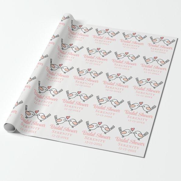 Cute Lovebirds Pink Love Birds Bridal Shower Favor Wrapping Paper