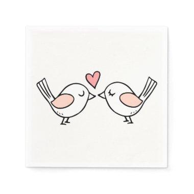 Cute Lovebirds Pink White Love Birds Wedding Napkins