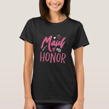 Cute Maid of Honor Pink Calligraphy Script Font T-Shirt