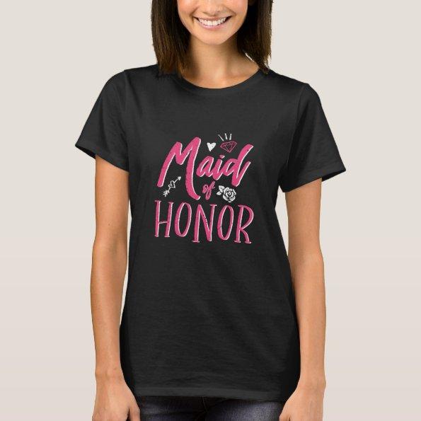 Cute Maid of Honor Pink Calligraphy Script Font T-Shirt