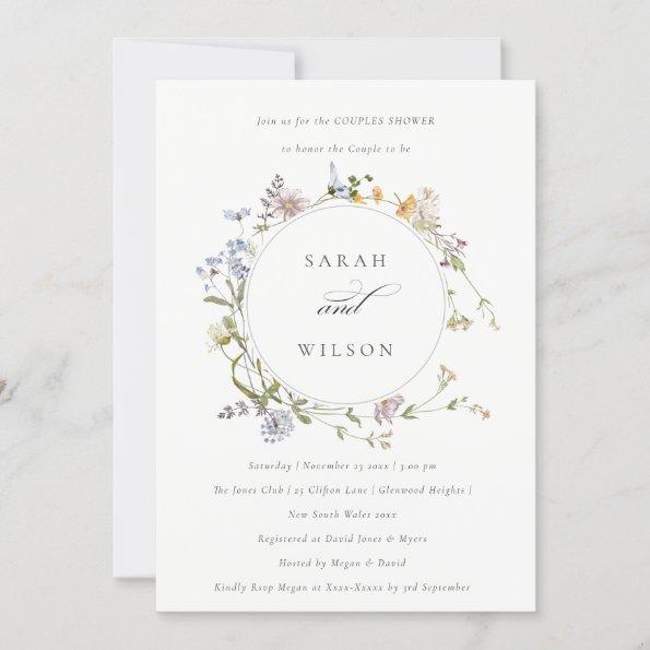 Cute Meadow Floral Wreath Couples Shower Invite