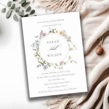 Cute Meadow Floral Wreath Couples Shower Invite