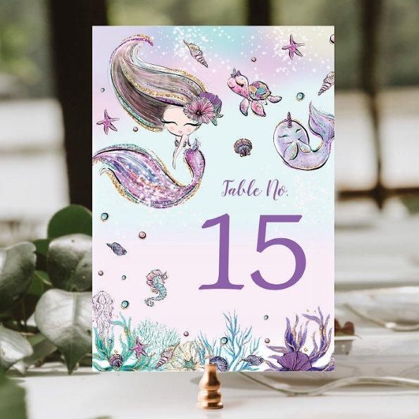 Cute Mermaid Under the Sea Birthday Baby Shower Table Number