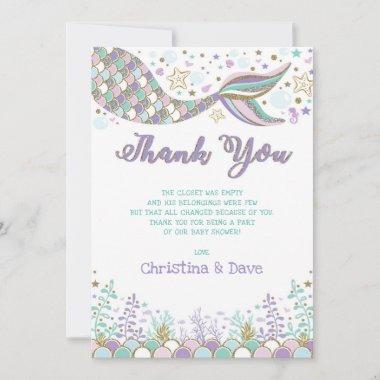 Cute Mermaid Under the Sea Party Baby Shower Thank You Invitations