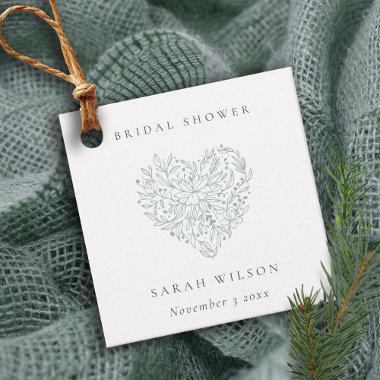 Cute Minimal Dusky Blue Floral Heart  Favor Tags