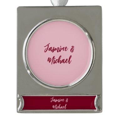 Cute Minimalist Burgundy Red Calligraphy Own Name Silver Plated Banner Ornament
