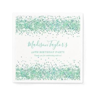 Cute Mint Green Glitter Sparkle Confetti Birthday Napkins