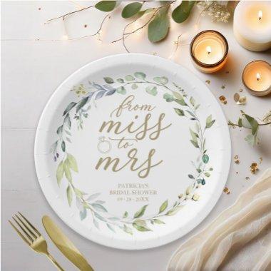 Cute Miss to Mrs Greenery Eucalyptus Bridal Paper Paper Plates
