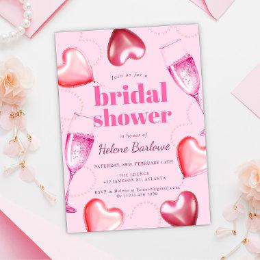 Cute Modern Elegant Pink Hearts Bridal Shower Invitations