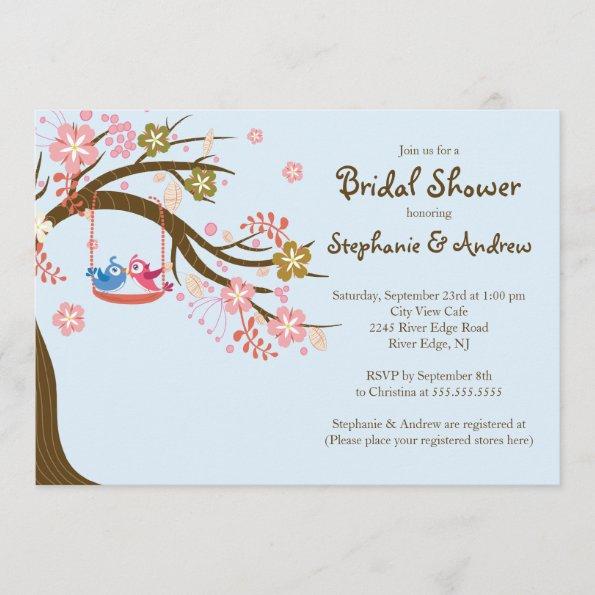 Cute Modern Love Birds Bridal Shower Invitations