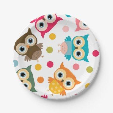Cute multicolor owl pattern paper plates