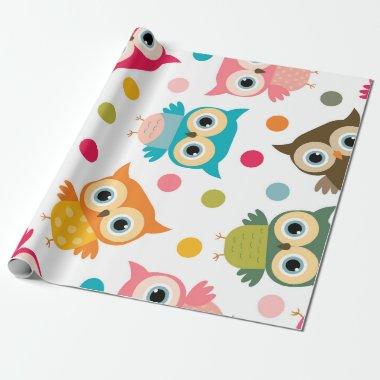 Cute multicolor owl pattern wrapping paper
