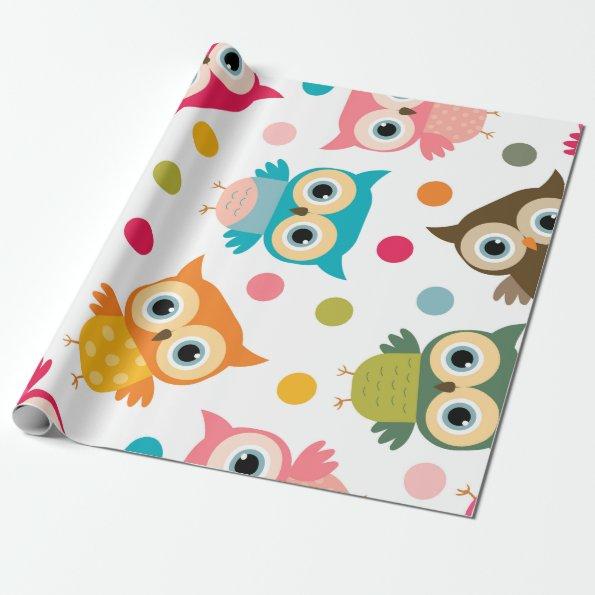 Cute multicolor owl pattern wrapping paper