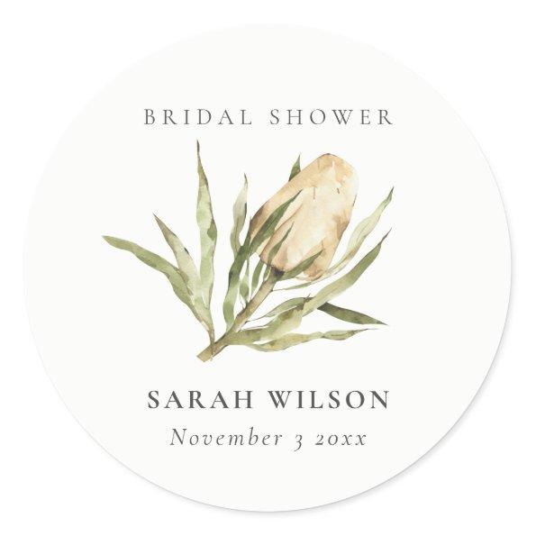 Cute Native Banksia Watercolor Flora Bridal Shower Classic Round Sticker