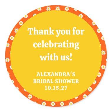 Cute Orange Daisy Bridal Shower Custom Thank You Classic Round Sticker