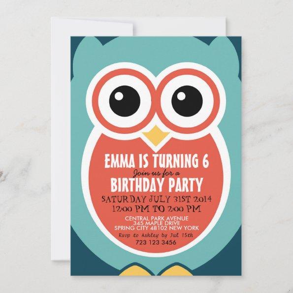 Cute Owl Bird Birthday Invitation Invitations for Kids