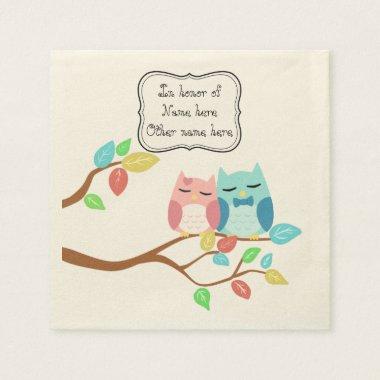 Cute owl couple paper napkins