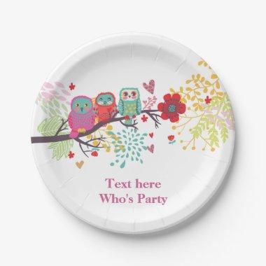 cute owl, owls, flower, floral Paper Plate
