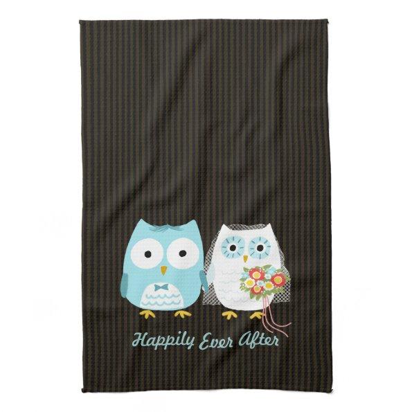 Cute Owls Bride and Groom - Happily Ever After Towel