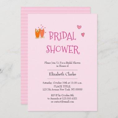 Cute Owls In Love Bridal Shower Invitations