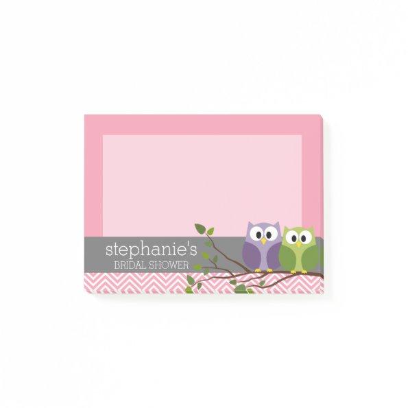 Cute Owls on Branch Baby Girl Shower Pink Post-it Notes