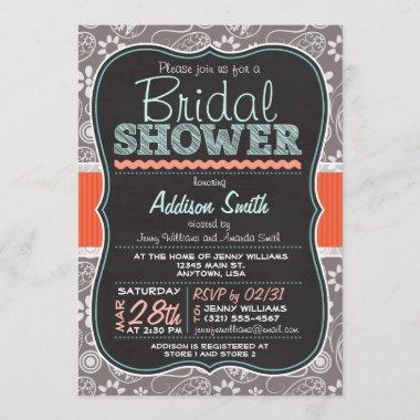 Cute Paisley Chalkboard look Bridal Shower Invitations