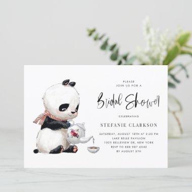 Cute Panda Illustration Tea Time Bridal Shower Invitations