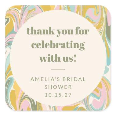 Cute Pastel Abstract Custom Bridal Shower Thanks Square Sticker
