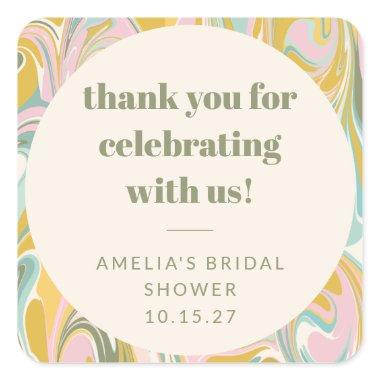 Cute Pastel Abstract Custom Bridal Shower Thanks Square Sticker