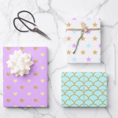Cute pastel purple teal Mermaid Birthday gift Wrapping Paper Sheets