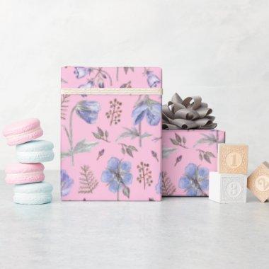 Cute Pastel Purple Wildflower Baby Shower Girl Wrapping Paper