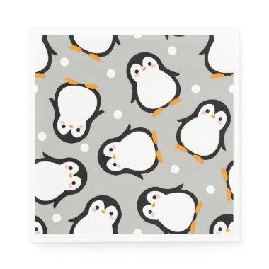 Cute penguin pattern grey pattern napkins
