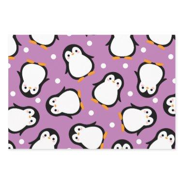 Cute penguin pattern Purple pattern Wrapping Paper Sheets