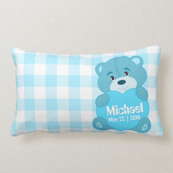 Cute personalized blue teddy bear monogram lumbar pillow