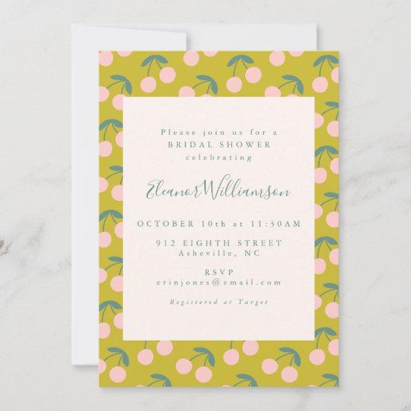 Cute Pink and Green Cherry Fruit Bridal Shower Invitations