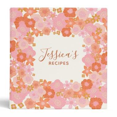 Cute Pink and Orange Floral  Recipe 3 Ring Binder
