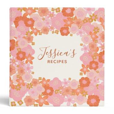 Cute Pink and Orange Floral Bridal Shower Recipe 3 Ring Binder