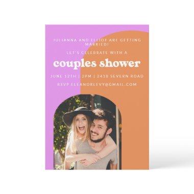 Cute Pink and Orange Retro Photo Couples Shower Invitations